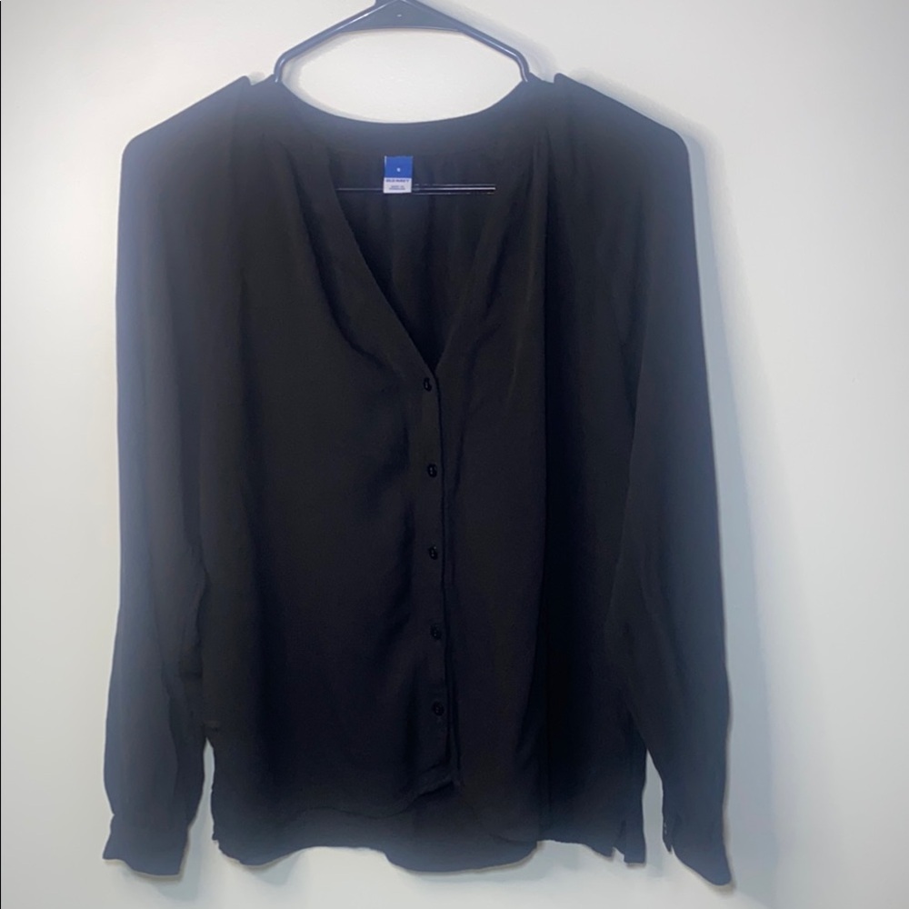 Old Navy Black Buttoned Mandarin Collar Blouse